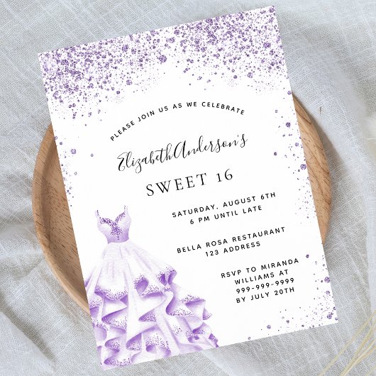 Sweet 16 violett, weiß gekleidet Glitzer Glam Flyer