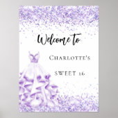 Sweet 16 violett weißes Kleid Begrüßung Party Poster (Vorne)