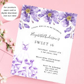 Sweet 16 violett weißes Kleid Blumen Einladung Postkarte