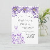 Sweet 16 violett weißes Kleid floral elegant Einladung (Stehend Vorderseite)