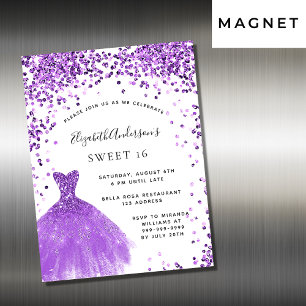Sweet 16 violett weißes Kleid Glitzer Luxus Magneteinladung