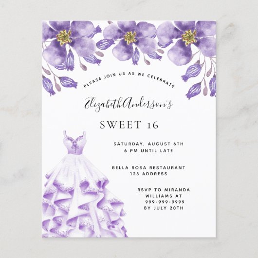 Sweet 16 violette Kleidung Blumenladen Flyer (Vorne)