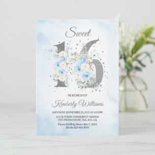 Sweet 16 Watercolor Baby Blue Theme Einladung