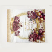 Sweet 16 Watercolor Backdrop Burgundy Blume Gold Wandteppich (Vorderseite (Horizontal))