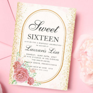 Sweet 16 Watercolor Floral Überraschung Geburtstag Einladung