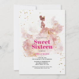 Sweet 16 Watercolor Gold und Pink Glitzer Einladung