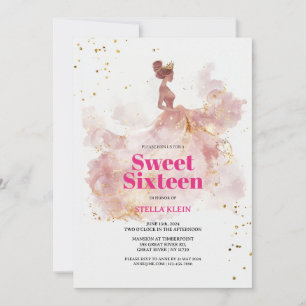Sweet 16 Watercolor Gold und Pink Glitzer Einladung