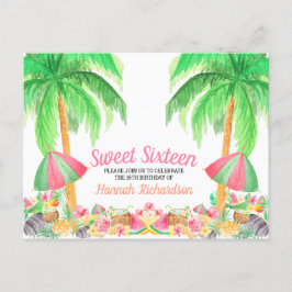 Sweet 16 Watercolor Hawaiian Thema Geburtstag Einladungspostkarte