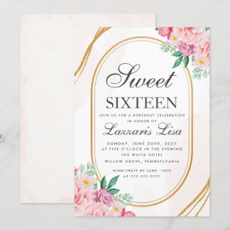 Sweet 16 Watercolor Pink Floral Girly Geburtstag Einladung