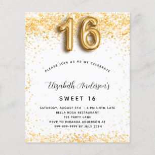 Sweet 16 Weißgold Glitter Budget Einladung Flyer