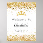 Sweet 16 Weißgold Glitzer Staub Tiara willkommen Poster (Vorne)
