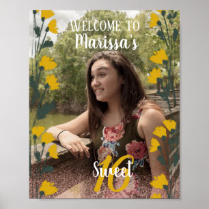 Sweet 16 Welcome Imitate Rosa Glitzer Foto Garden Poster