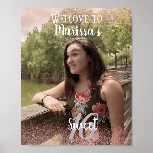 Sweet 16 Welcome Imitate Rosa Glitzer Foto Poster (Vorne)