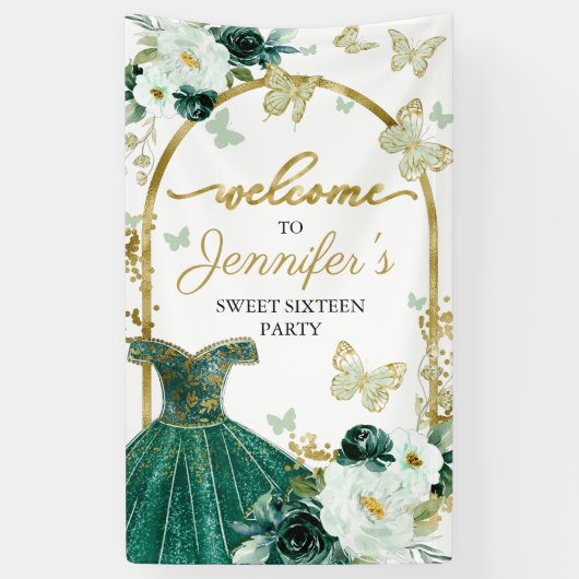 Sweet 16 Welcome Sign Butterfly Blumenkleid Banner (Vertikal)