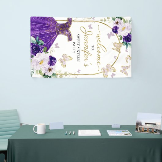 Sweet 16 Welcome Sign Butterfly Blumenkleid Banner (Messeveranstaltung)