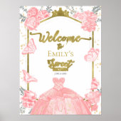 Sweet 16 Welcome Sign Butterfly Pink Dress Floral Poster (Vorne)