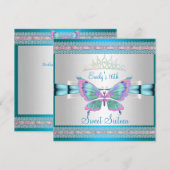 Sweet 16 White Aquamarin Blue Pink Butterfly Einladung (Vorne/Hinten)