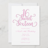 Sweet 16 White & Bubblegum Pink Art Geburtstag Einladung (Vorderseite)