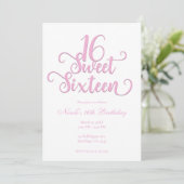 Sweet 16 White & Bubblegum Pink Art Geburtstag Einladung (Stehend Vorderseite)