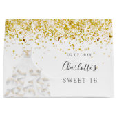 Sweet 16 white gold Glitzer Kleidername Große Geschenktüte (Vorderseite)