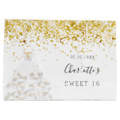 Sweet 16 white gold Glitzer Kleidername Große Geschenktüte (Rückseite)