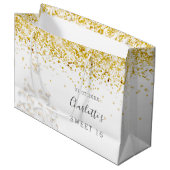 Sweet 16 white gold Glitzer Kleidername Große Geschenktüte (Vorderseite Schrägansicht)