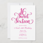 Sweet 16 White & Hot Pink Geburtstagsparty Einladung (Vorderseite)
