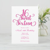 Sweet 16 White & Hot Pink Geburtstagsparty Einladung (Stehend Vorderseite)