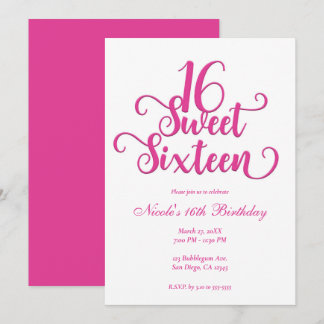 Sweet 16 White & Hot Pink Geburtstagsparty Einladung