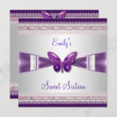 Sweet 16 White Lila Butterfly Einladung (Vorne/Hinten)