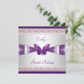 Sweet 16 White Lila Butterfly Einladung (Stehend Vorderseite)