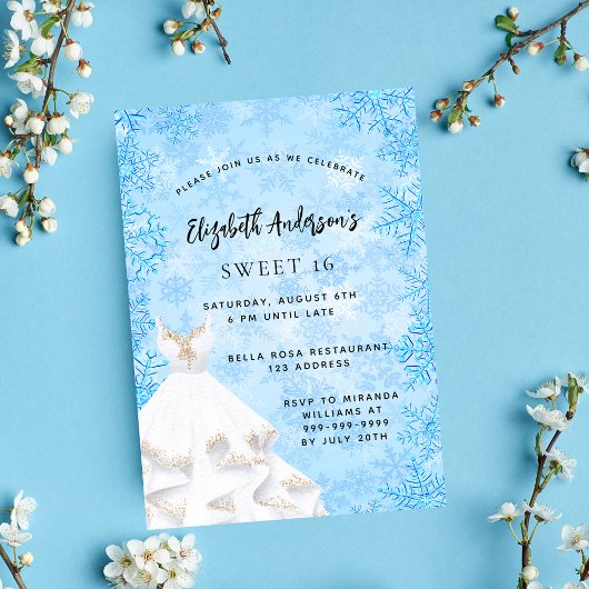 Sweet 16 Winter hellblau weißes Kleid Luxus Einladung