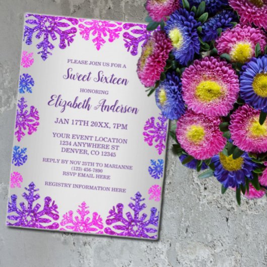 Sweet 16 Winter Snowflake Birthday Einladung