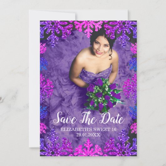 Sweet 16 Winter Snowflake Birthday Save The Date (Vorderseite)