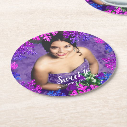Sweet 16 Winter Snowflake Geburtstag Runder Pappuntersetzer (Angewinkelt)