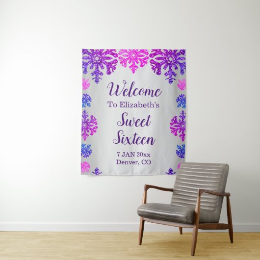 Sweet 16 Winter Snowflake Geburtstag Wandteppich (Beispiel)