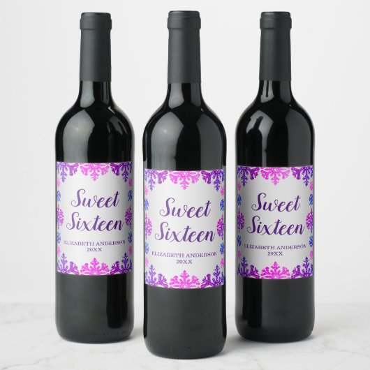 Sweet 16 Winter Snowflake Geburtstag Weinetikett (Flaschen)