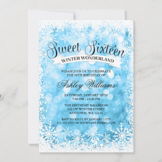 Sweet 16 Winter Wonderland Blue Glitzer Lights Einladung
