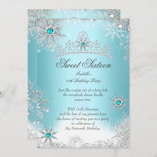 Sweet 16 Winter Wonderland Silver Blue Einladung (Vorne/Hinten)