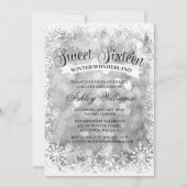Sweet 16 Winter Wonderland Silver Glitzer Lights Einladung (Vorderseite)