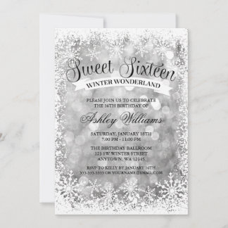 Sweet 16 Winter Wonderland Silver Glitzer Lights Einladung