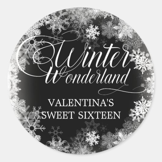 Sweet 16 Winter Wonderland Snowflake Gefallen Runder Aufkleber (Vorderseite)