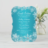 Sweet 16 Winter Wonderland Sparkle Schneeflocken Einladung (Stehend Vorderseite)