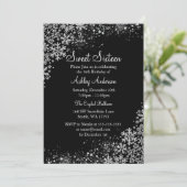 Sweet 16 Winter Wonderland Sparkle Schneeflocken Einladung (Stehend Vorderseite)