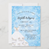 Sweet 16 Winter Wunderland hellblaues weißes Kleid Einladung (Vorderseite)