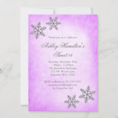 Sweet 16 Winterwonderland Schneeflocken Lila Einladung (Vorderseite)