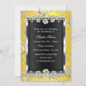 Sweet 16 Yellow Silver Black Floral Jewel Party Einladung (Rückseite)