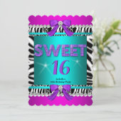 Sweet 16 Zebra Pink Aquamariner Lila Bow Fun Party Einladung (Stehend Vorderseite)