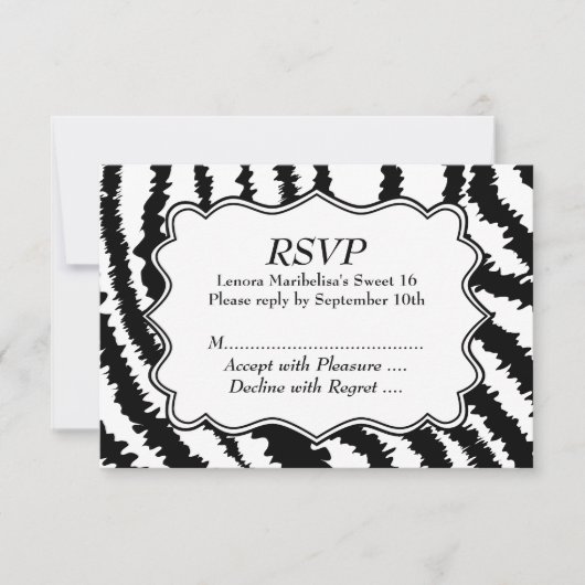 Sweet 16 Zebra Print Pattern RSVP Karte (Vorderseite)