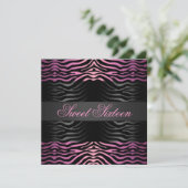 Sweet 16 Zebra Print Pink Birthday Einladung (Stehend Vorderseite)